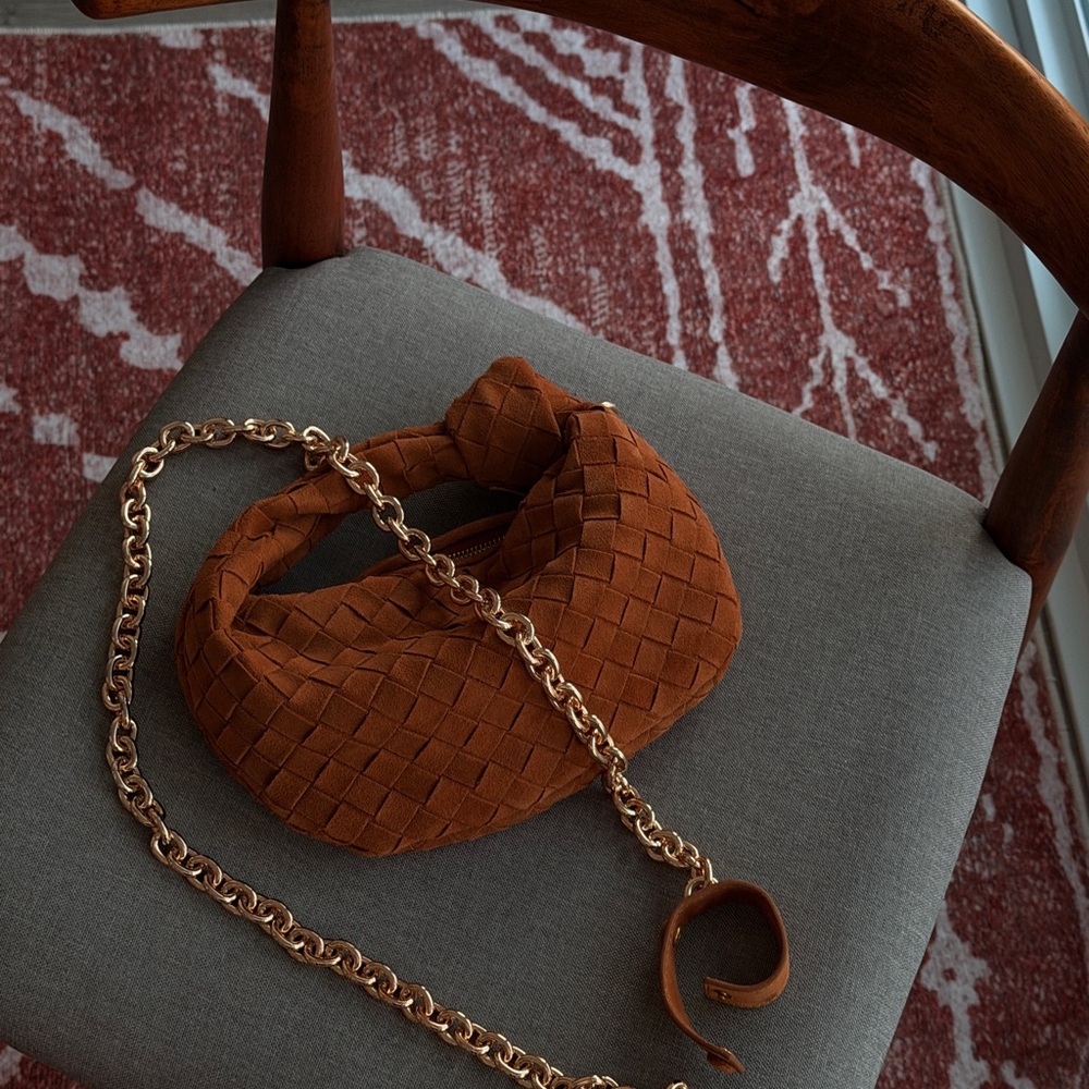 Real Suede Bag with Gold Chain
